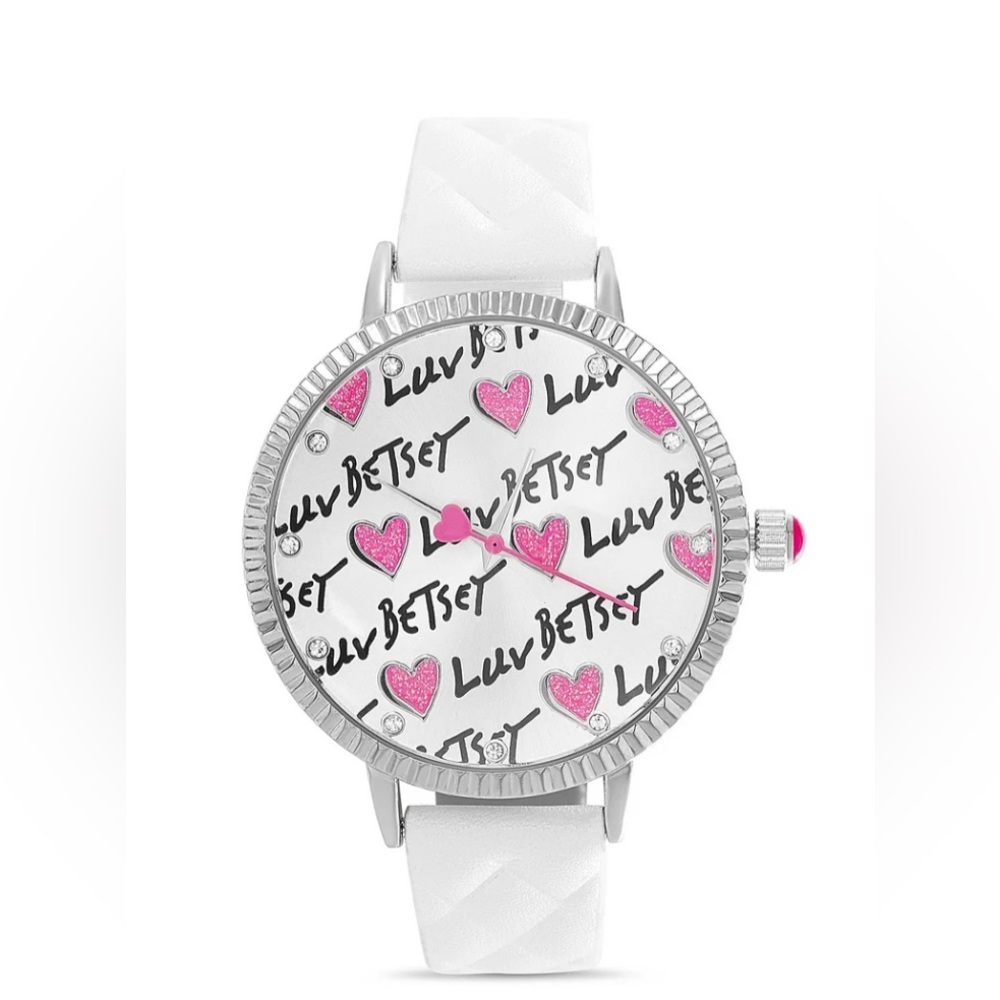 Betsey Johnson Luv Betsey Silver Dial Watch with white quilted band! NWT
